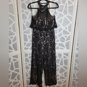Lulu's Black Lace Halter Jumpsuit